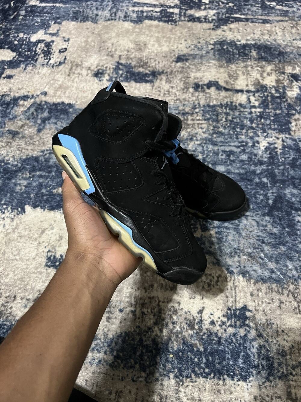 Size 6.5y- Air Jordan 6 Retro UNC Black University Blue GS Sneaker 384665-006